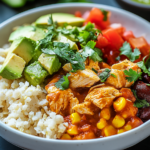 Healthy Chicken Enchilada Bowl with Cauliflower Rice 3 Healthy Chicken Enchilada Bowls with Cauliflower Rice Recipe