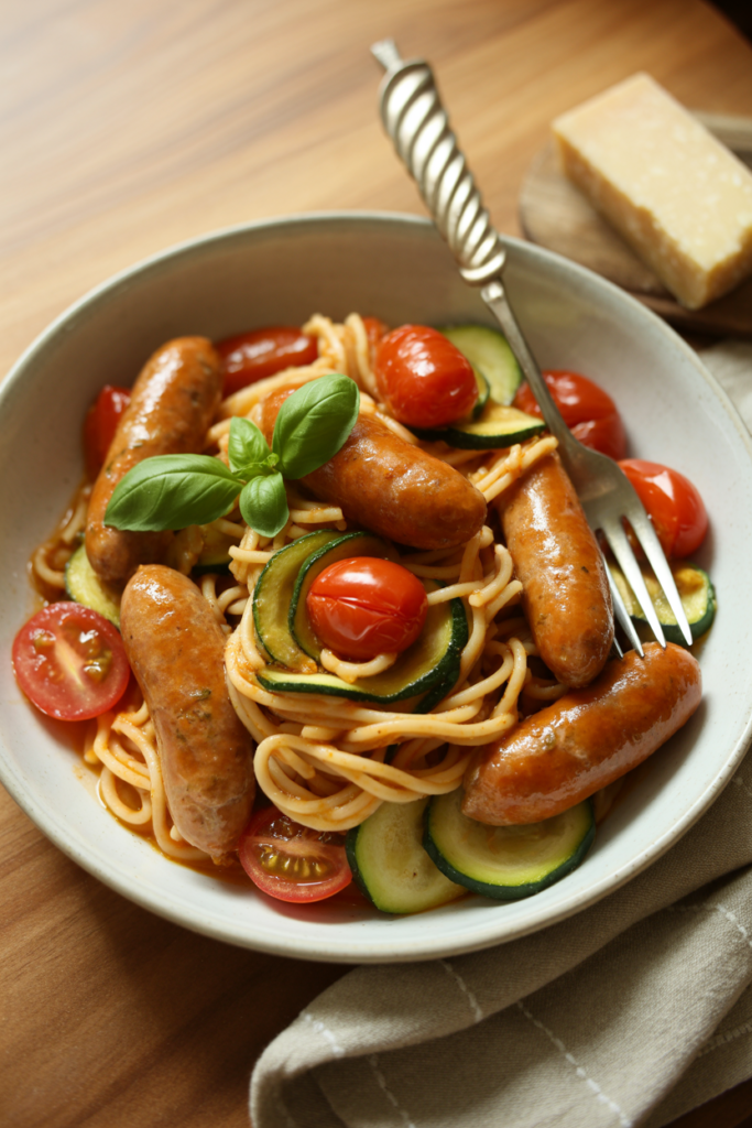 Chicken Sausages with Zucchini, Tomatoes, and Pasta – A Flavorful One-Pan Dinner 1 9IkL5Dd6RdmfJAedlI2 SQ